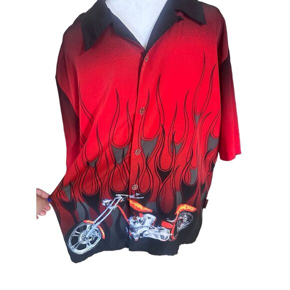 Dragonfly Roadhouse Men’s L Motorcycle Biker Bowler Button up Y2K Flames - Picture 2 of 8